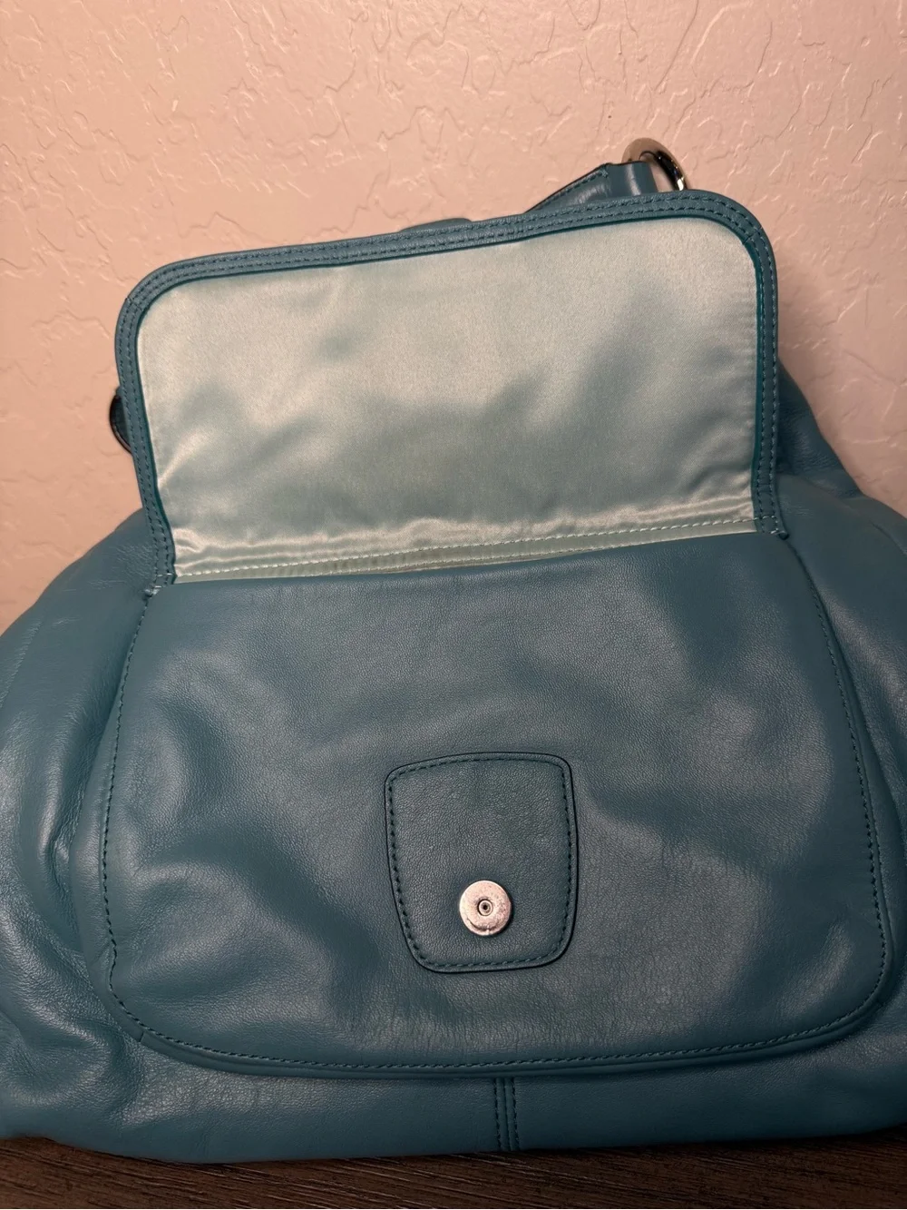 Coach Teal Leather Hobo with Front Buckle Pocket
